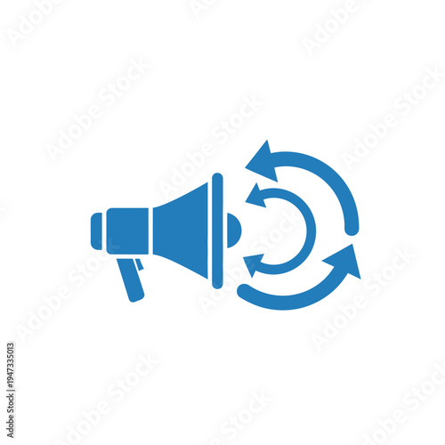 Megaphone with circular arrows symbolizing communication feedback loop.