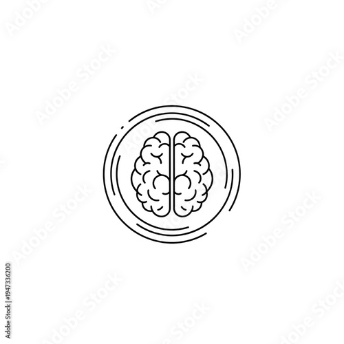 Brain illustration in a circular frame.