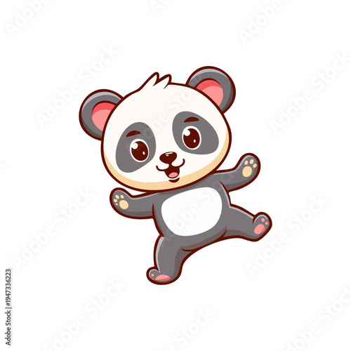 Adorable cartoon baby panda with big eyes and cute paws, isolated on a white background, perfect for children's books and decor