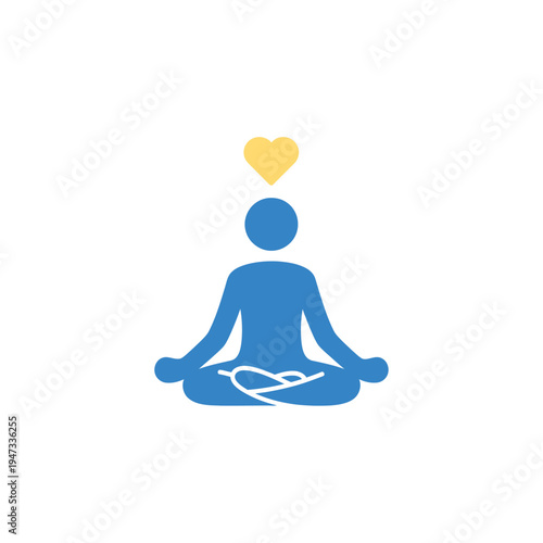 A person meditating in lotus position with a heart above their head.