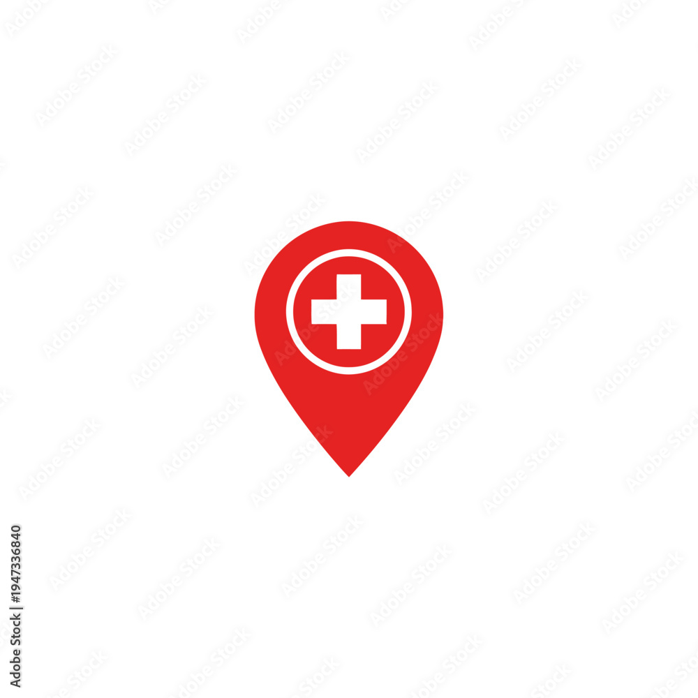 Obraz premium Red cross location pin icon.