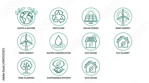 Earth Day monoline vector icon set
