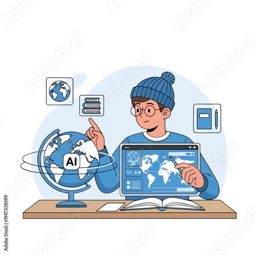 Student Using Artificial Intelligence to Study Geography