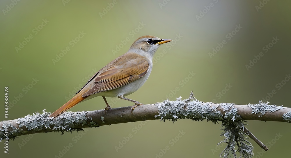 Obraz premium Small Bird Perched on Mossy Branch