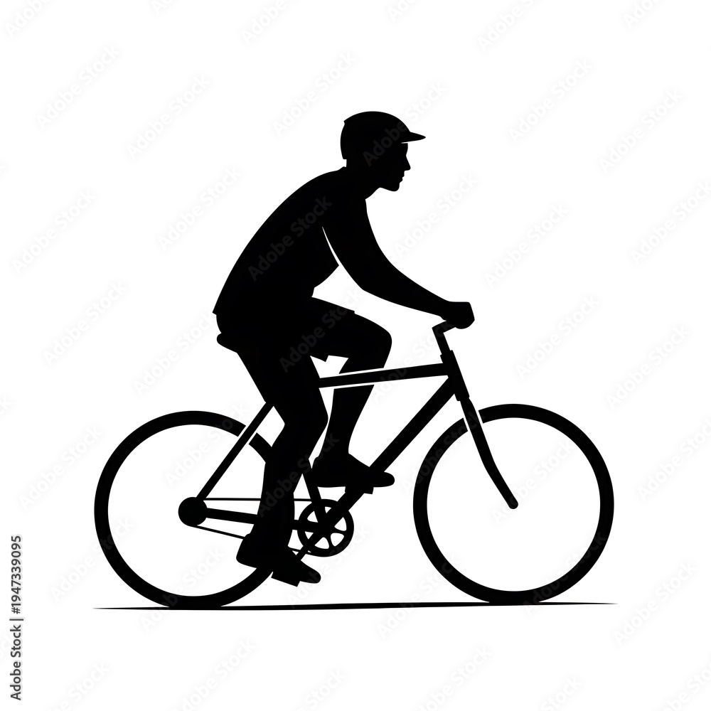 Naklejka premium Silhouette of a Cyclist Riding a Bicycle on a White Background.