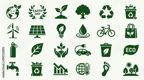 Simple Earth Day glyph icons set, solid vector style, eco symbols and sustainability concepts