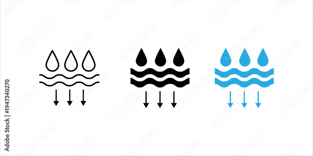Fototapeta premium Minimal outline icon set. representing water infiltration into the ground. Suitable for concepts related to hydrology, environmental science, natural water cycles, and ecological sustainability.