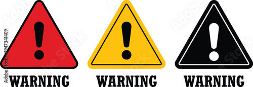 Warning Triangle Icons Set with Exclamation Mark Symbols