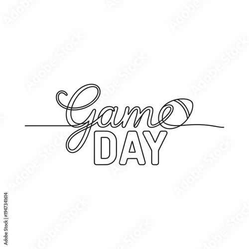 Minimalist line art design spells out game day in a modern style