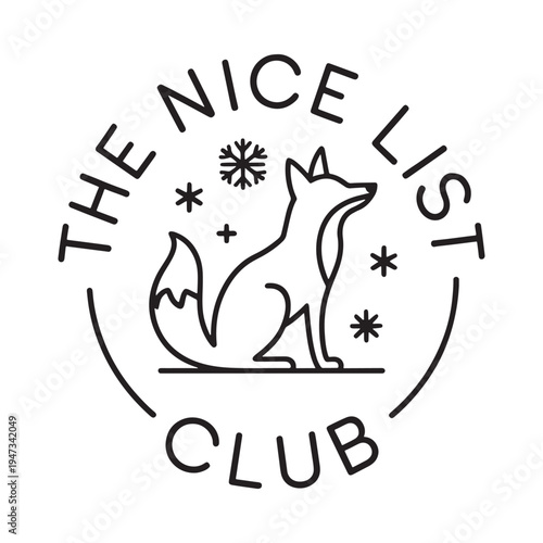 The nice list club a black and white fox illustration within a circle