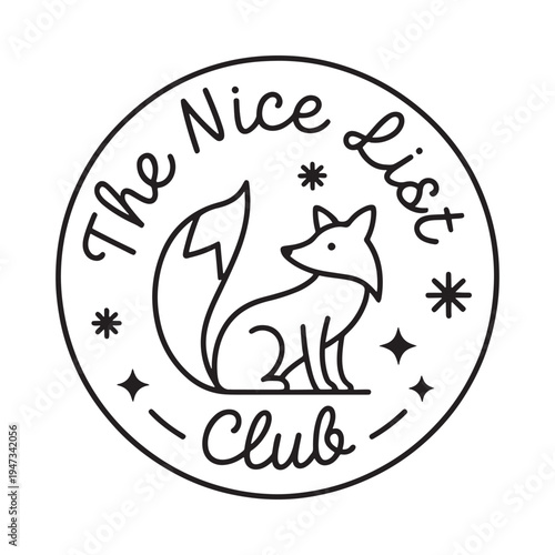 Black and white circular emblem featuring two foxes and text