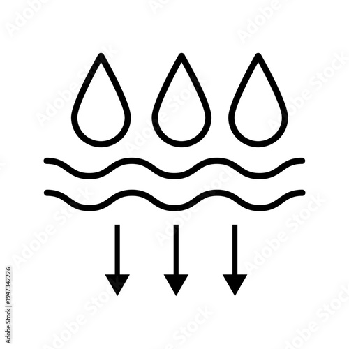 Minimal outline icon representing water infiltration into the ground. Suitable for concepts related to hydrology, environmental science, natural water cycles, and ecological sustainability.