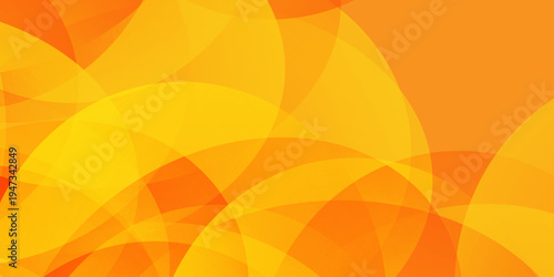 Abstract orange and yellow background with overlapping transparent circles and geometric curves for modern graphic design