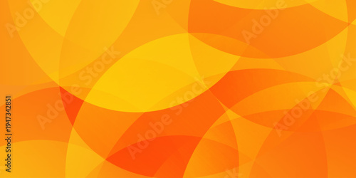 Abstract orange and yellow background with overlapping transparent circles and geometric curves for modern graphic design