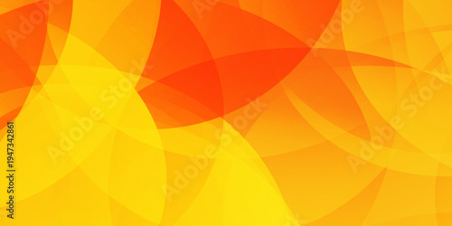 Abstract orange and yellow background with overlapping transparent circles and geometric curves for modern graphic design