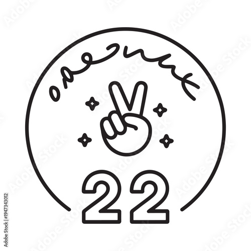 Line art illustration featuring a hand gesture and the number 22