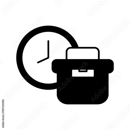 Minimal line icon showing a briefcase and clock representing time management, productivity, and work organization. Suitable for business planning, office workflow, and professional efficiency concepts