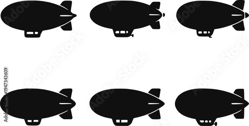 Blimp airship silhouette set vector illustration