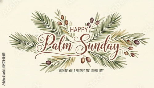 Palm Sunday Wishes with Palm Leaves and Olives, Happy Easter Greeting