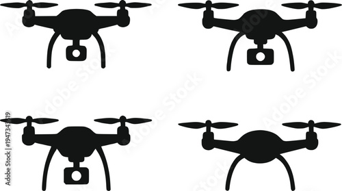 Drone camera silhouette set vector illustration