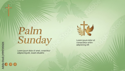 Palm Sunday celebration with cross and palm leaves, religious holiday background