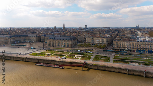 Canvas Print Aerial view of Place de la Bourse and the Garonne River in Bordeaux France, show
