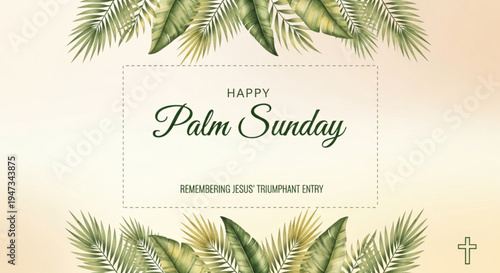 Palm Sunday celebration with green palm leaves and cross symbol