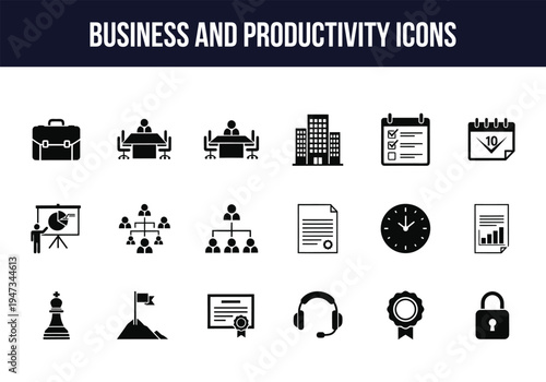 Business and productivity icons set for efficiency and organization