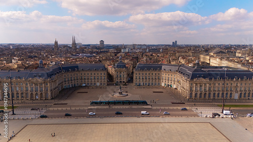 Canvas Print Centered aerial view of Place de la Bourse in Bordeaux France, showing historic