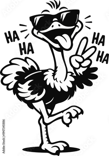 Funny Ostrich Character with Sunglasses and Peace Sign Vector Illustration