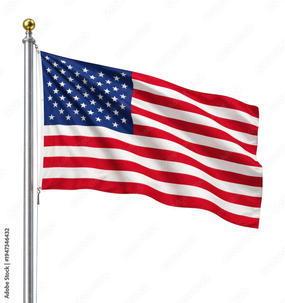 Fototapeta premium PNG American flag waving proudly.