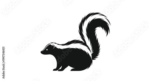 A stylized black and white illustration of a skunk with a prominent white stripe is depicted in profile on a clean white background.