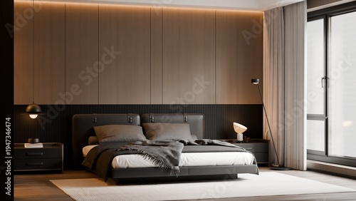 Foto Modern Minimalist Luxury Bedroom Interior - 3D Render
