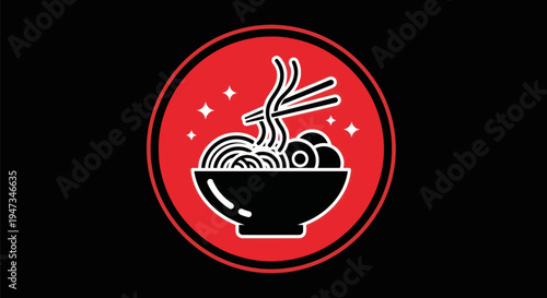 Noodle bowl icon with chopsticks and stars