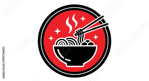 Noodle bowl illustration with chopsticks