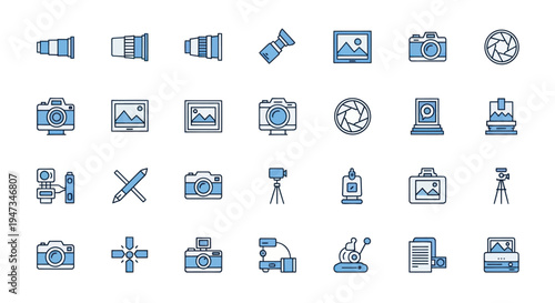 Photography icon set vector graphics
