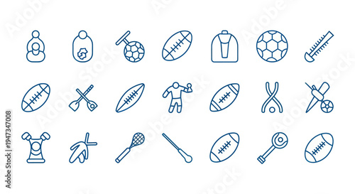 Sports equipment icons in blue