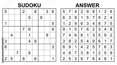 Vector sudoku with answer 60. Educational game with numbers for kids and leisure for adult on white background.	