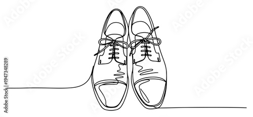 Classic men shoes dress shoes continuous line art illustration. Minimalist leather footwear fashion accessories vector drawing.