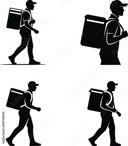 Delivery person with large insulated bag walking, fast parcel and goods transport