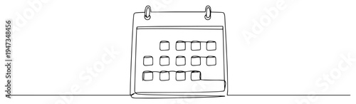 Wall calendar continuous line art illustration. Minimalist schedule date or event planning organizer vector drawing.