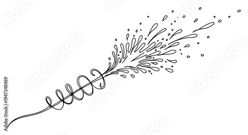Water splash spray with liquid drops continuous line art. Minimalist fluid motion or fresh wave jet vector illustration.