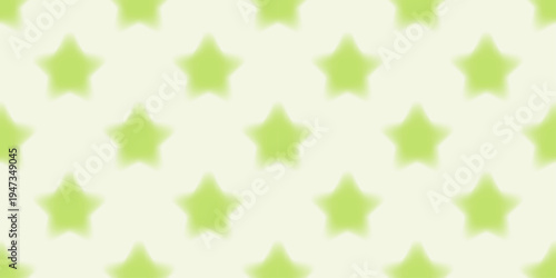 Seamless mesh gradient pattern with soft blurry green stars on a light cream background. Dreamy repeating geometric print for wallpaper, fabric, wrapping paper, stationery, and textile surfaces.