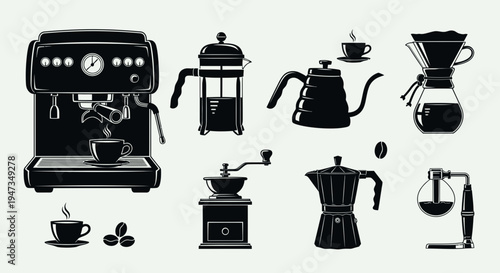 Set of Coffee Brewing Equipment Icons