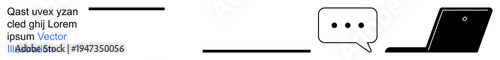 Online communication, digital interaction, content creation, messaging, technology education, virtual work. Laptop, chat bubble and text lines. Online communication and digital interaction concept