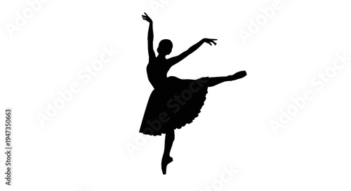 Black Silhouette of a Ballerina Dancing on White Background
