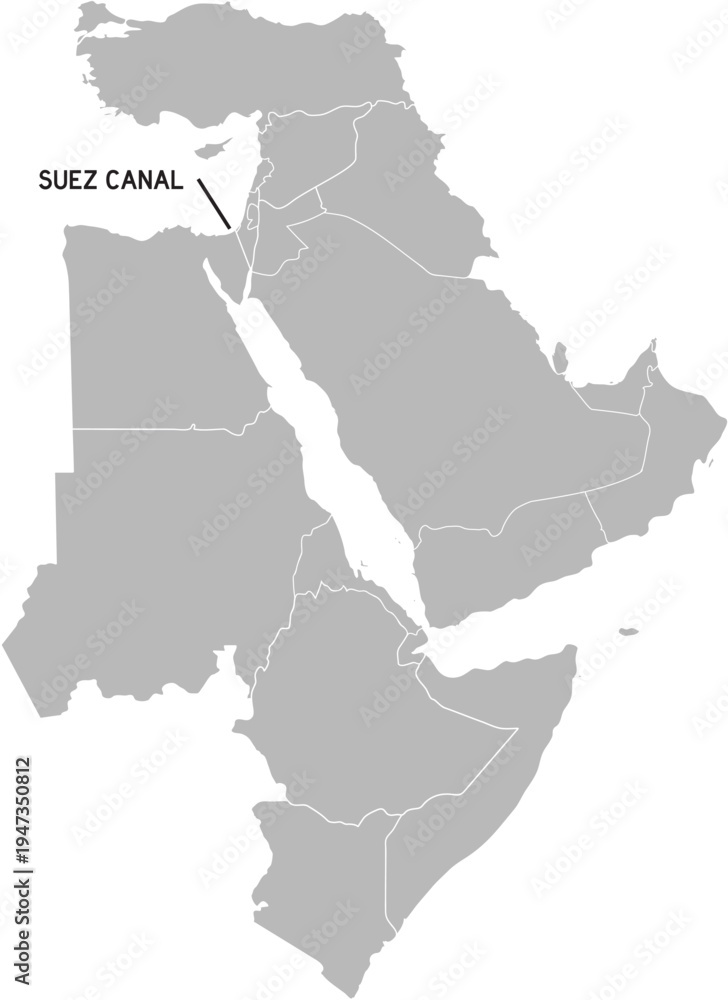 Fototapeta premium Suez Canal Labelled Between North Africa and Middle East Map, Editable Icon