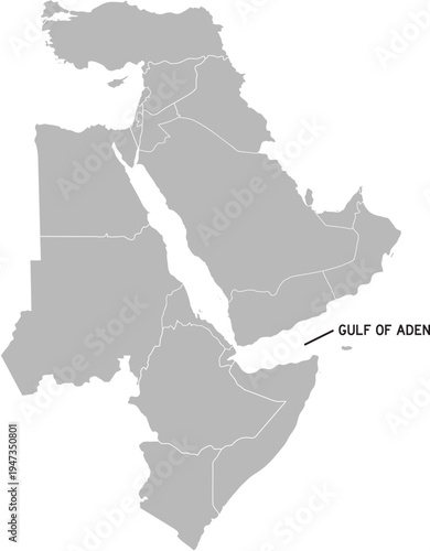Gulf of Aden Highlighted and Labelled Between Horn of Africa and Middle East Map, Editable Icon