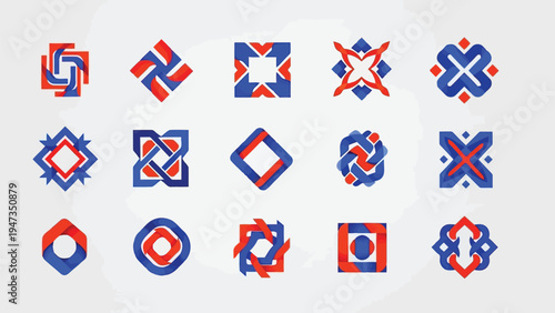 Colorful geometric shapes arranged in a visually engaging pattern grid Vector