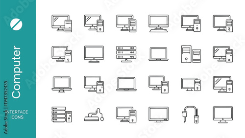 Collection of various icons representing different types of computers and laptops Vector